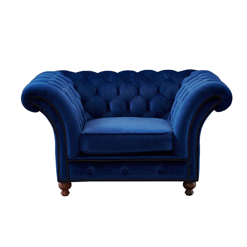 Crafters and Weavers Craftsman Mission Fabric Arm Chair in Sapphire Blue