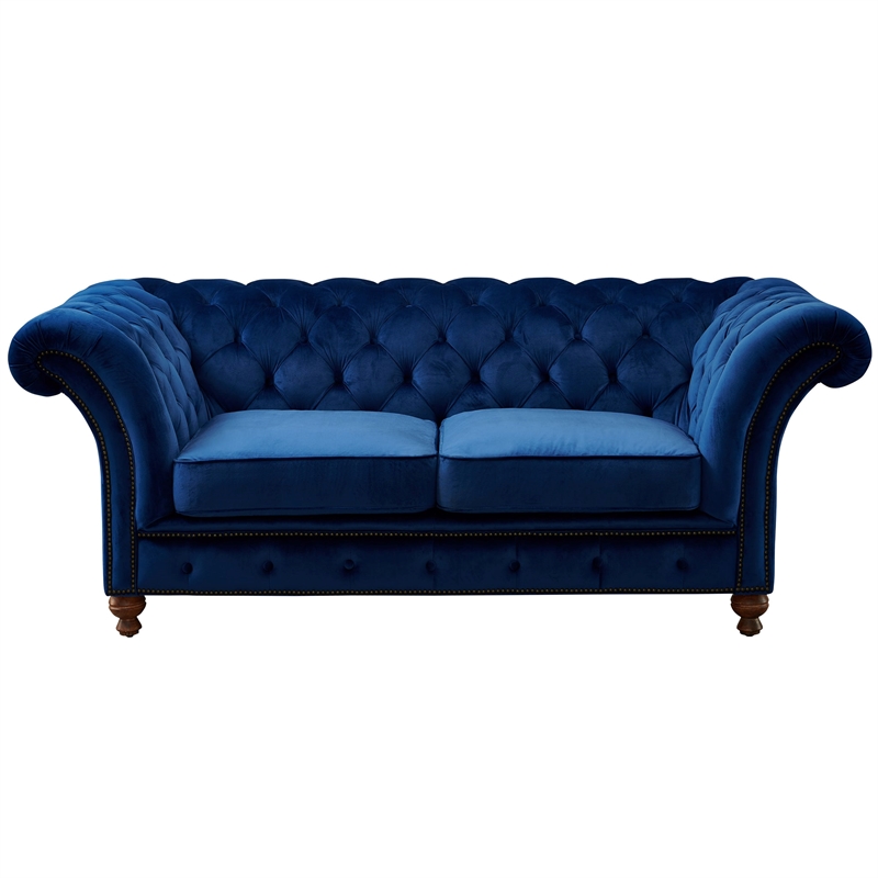 Crafters and Weavers Craftsman Mission Fabric Sloped Arm Loveseat in Blue