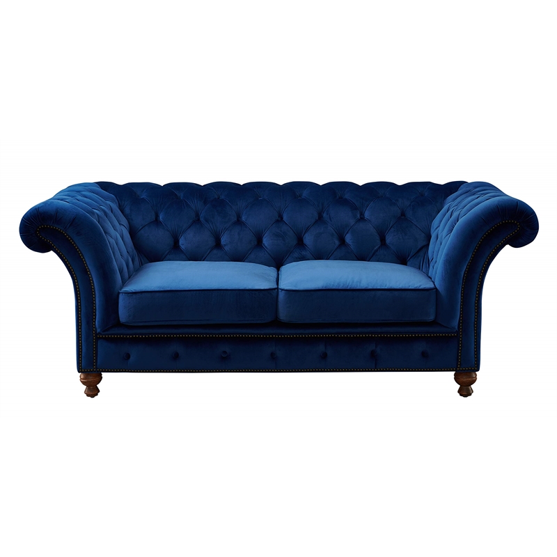 Crafters and Weavers Craftsman Mission Fabric Sloped Arm Loveseat in Blue