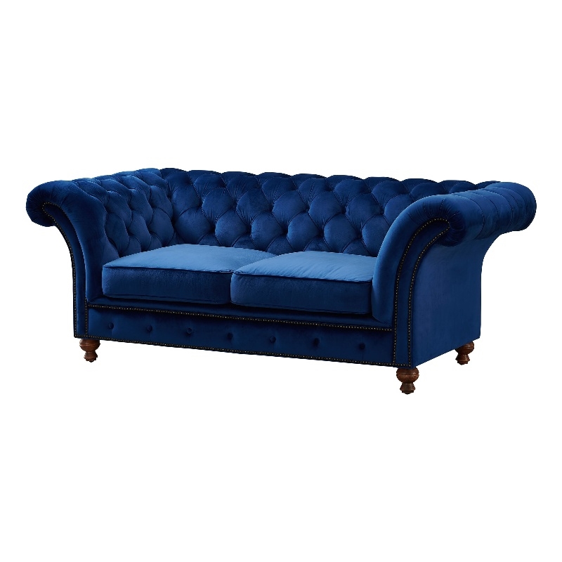 Crafters and Weavers Craftsman Mission Fabric Sloped Arm Loveseat in Blue