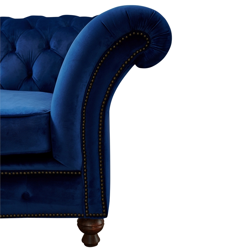 Crafters and Weavers Craftsman Mission Fabric/Velvet Sloped Arm Sofa in Blue