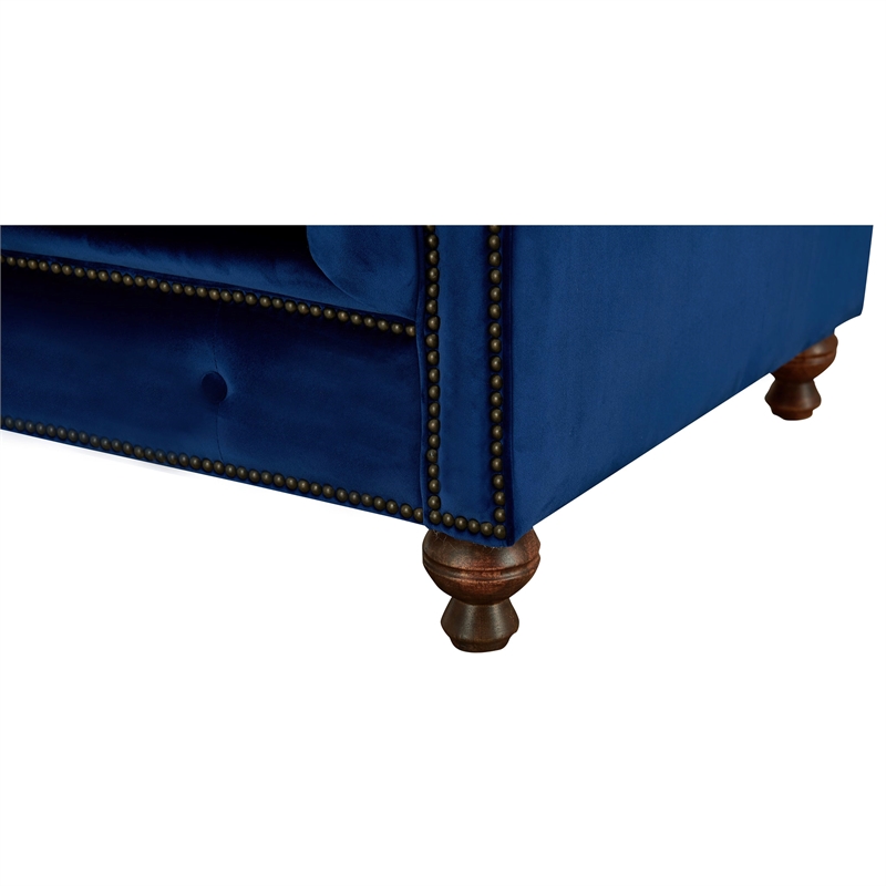 Crafters and Weavers Craftsman Mission Fabric/Velvet Sloped Arm Sofa in Blue