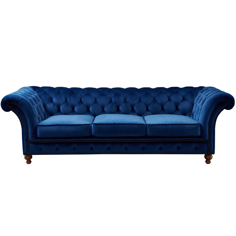 Crafters and Weavers Craftsman Mission Fabric/Velvet Sloped Arm Sofa in Blue
