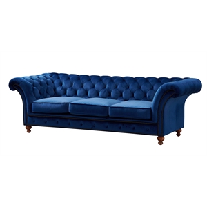 Crafters and Weavers Craftsman Mission Fabric/Velvet Sloped Arm Sofa in Blue