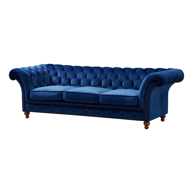 Crafters and Weavers Craftsman Mission Fabric/Velvet Sloped Arm Sofa in Blue