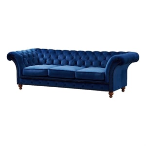 Crafters and Weavers Craftsman Mission Fabric/Velvet Sloped Arm Sofa in Blue