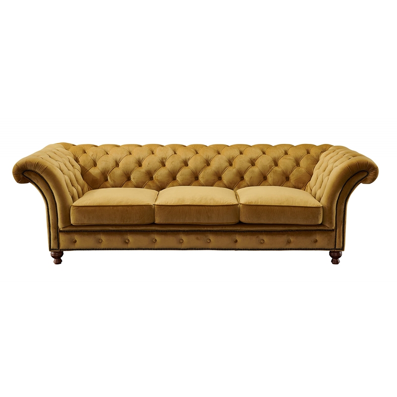 Crafters and Weavers Craftsman Mission Fabric Sloped Arm Sofa in Yellow