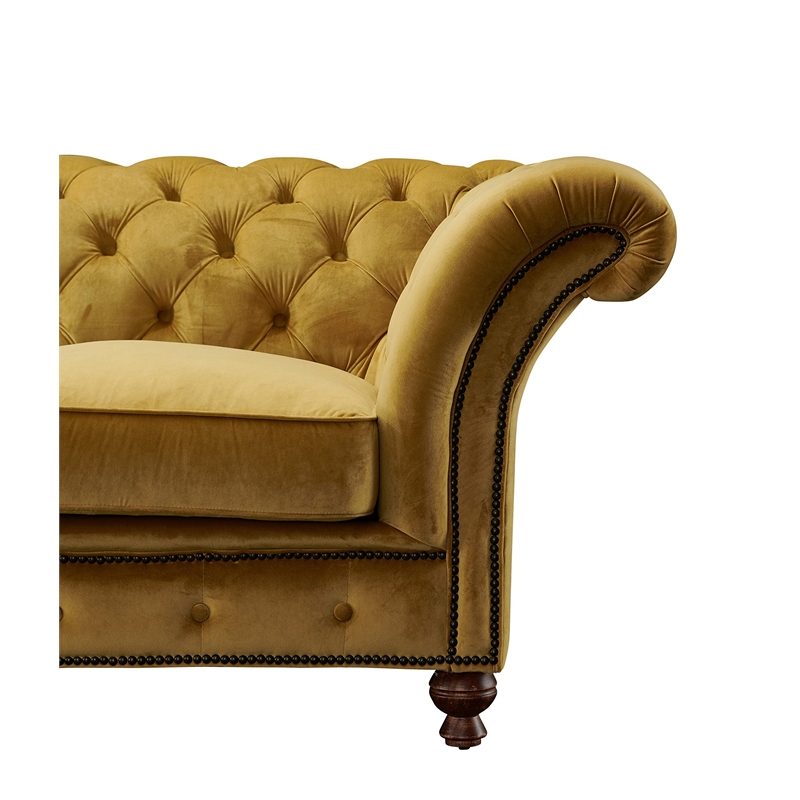 Crafters and Weavers Craftsman Mission Fabric Sloped Arm Sofa in Yellow
