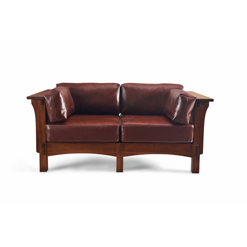 Crafters and Weavers Arts and Crafts Leather Loveseat in Chestnut