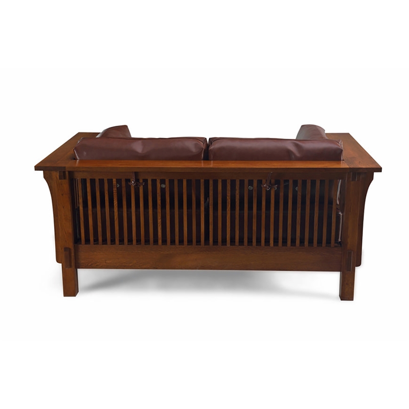 Crafters and Weavers Arts and Crafts Leather Loveseat in Chestnut