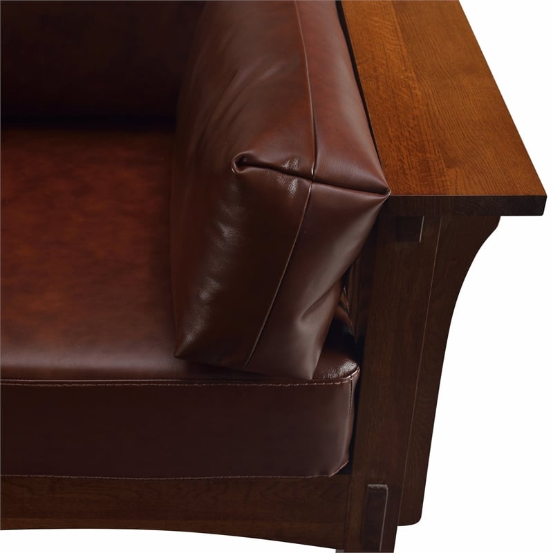 Crafters and Weavers Arts and Crafts Leather Loveseat in Chestnut