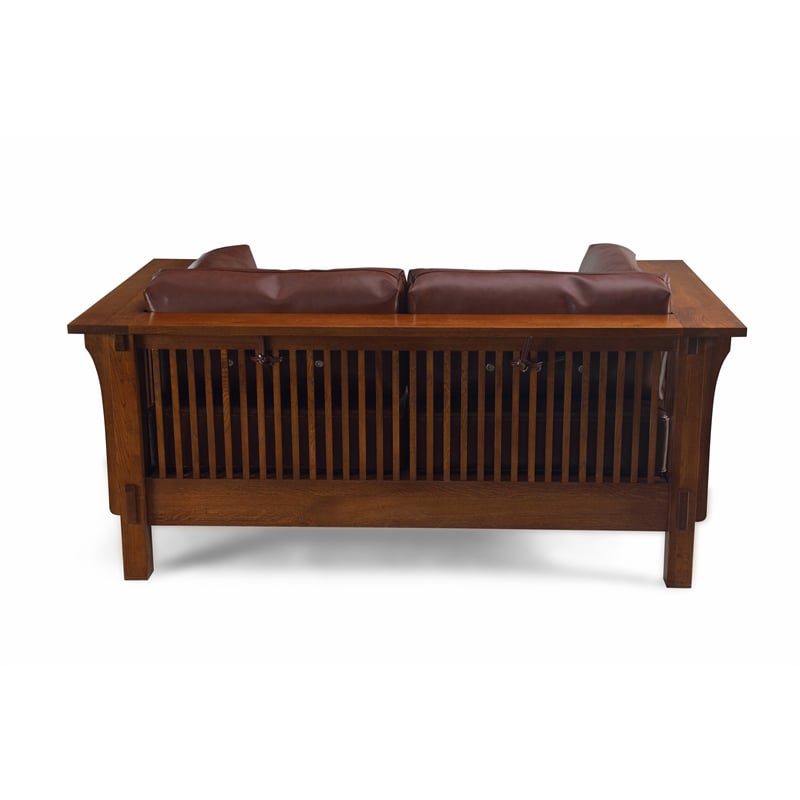 Crafters and Weavers Arts and Crafts Leather Loveseat in Chestnut