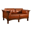 Crafters and Weavers Arts and Crafts Leather Loveseat in Chestnut