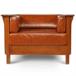 Crafters and Weavers Arts and Crafts Leather Slat Side Arm Chair in Russet Brown