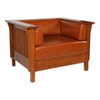 Crafters and Weavers Arts and Crafts Leather Slat Side Arm Chair in Russet Brown