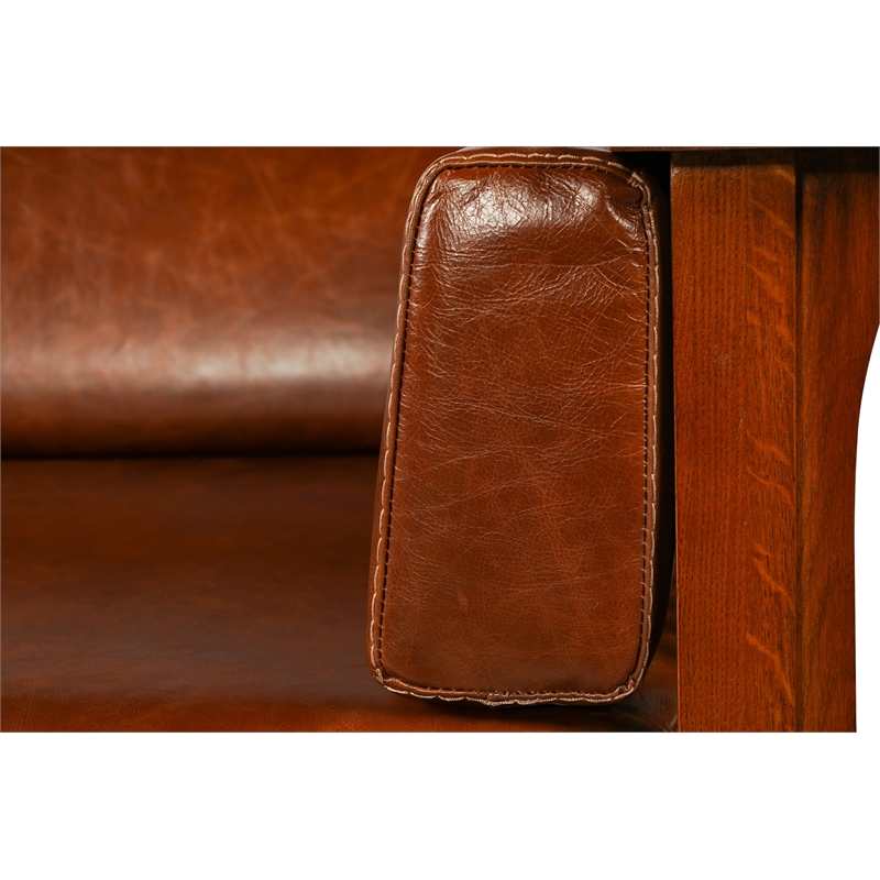 Crafters and Weavers Arts and Crafts Leather Cubic Loveseat in Chestnut