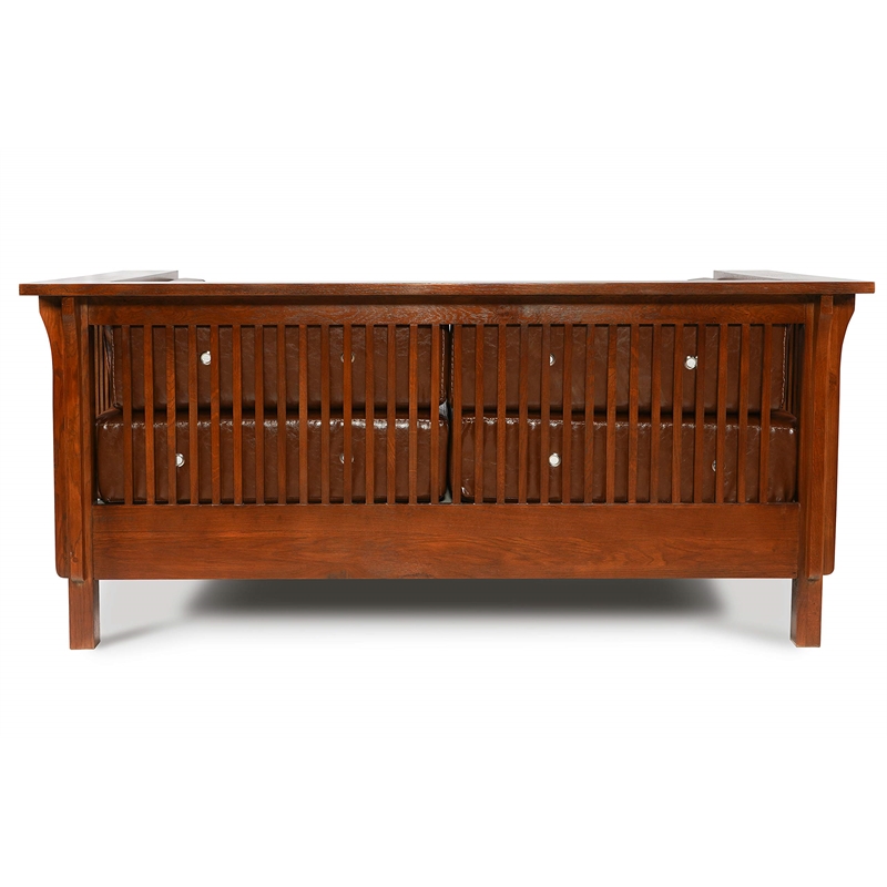 Crafters and Weavers Arts and Crafts Leather Cubic Loveseat in Chestnut