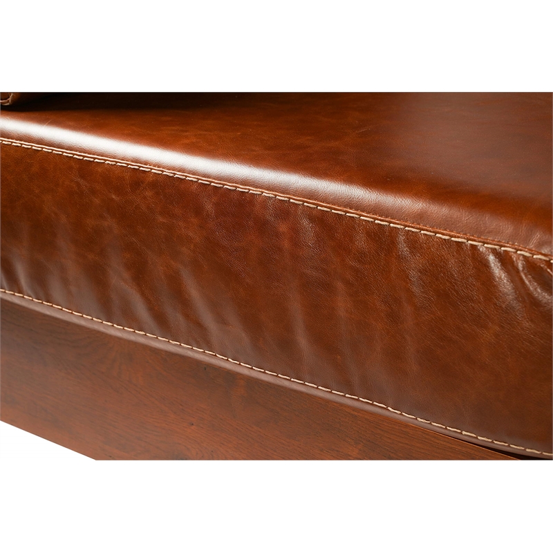 Crafters and Weavers Arts and Crafts Leather Cubic Loveseat in Chestnut