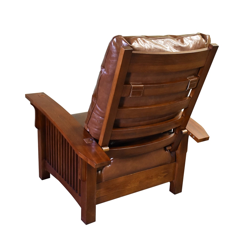 Crafters and Weavers Arts and Crafts Leather Morris Chair in Brown