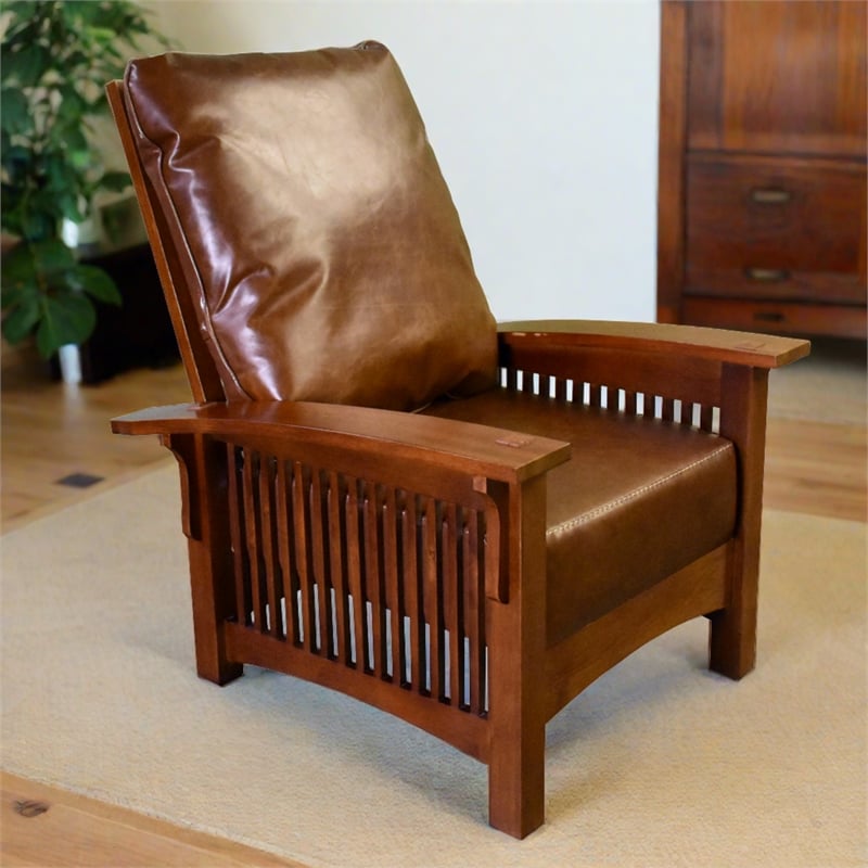 Crafters and Weavers Arts and Crafts Leather Morris Chair in Brown