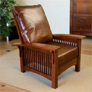 Crafters and Weavers Arts and Crafts Leather Morris Chair in Brown
