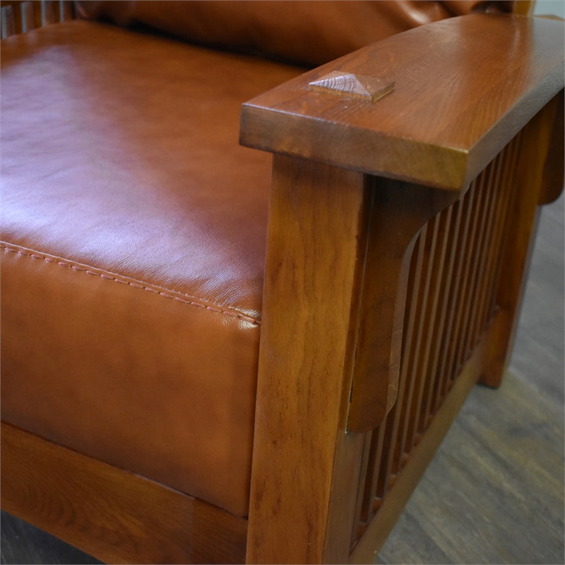 Crafters and Weavers Arts and Crafts Leather Morris Chair in Reddish Brown