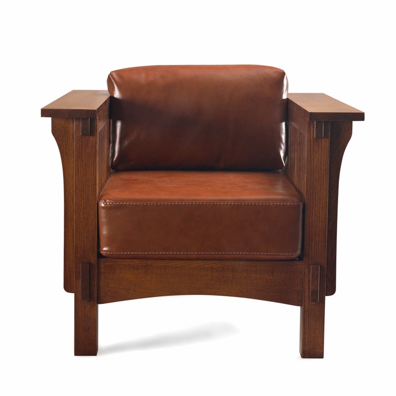Crafters and Weavers Arts and Crafts Leather Arm Chair in Russet Brown