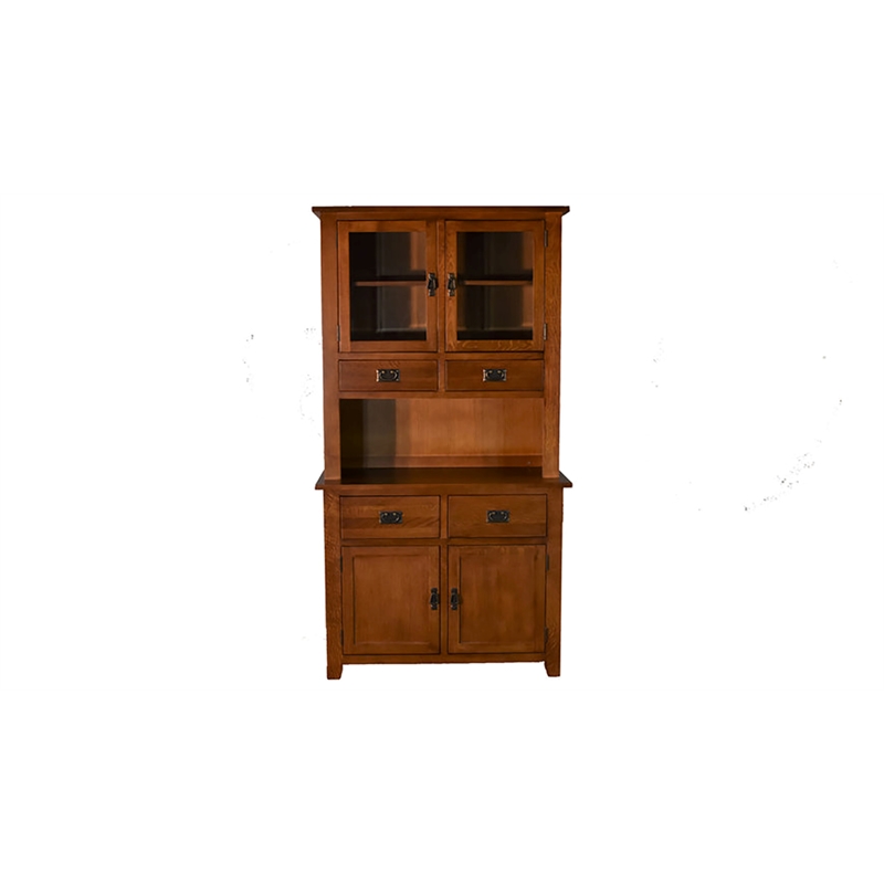 Crafters and Weavers Arts and Crafts 4-Drawer Solid Wood China Cabinet in Cherry
