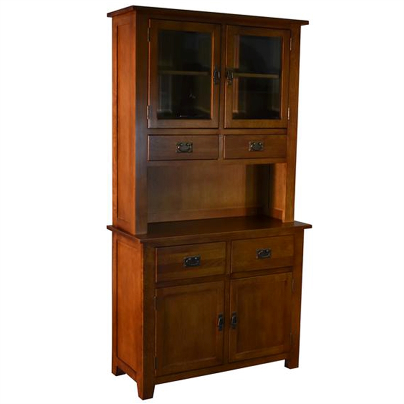 Crafters and Weavers Arts and Crafts 4-Drawer Solid Wood China Cabinet in Cherry
