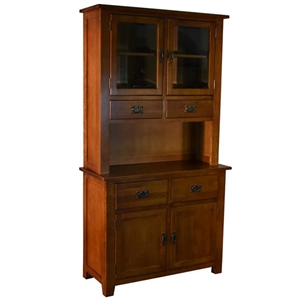 Crafters and Weavers Arts and Crafts 4-Drawer Solid Wood China Cabinet in Cherry