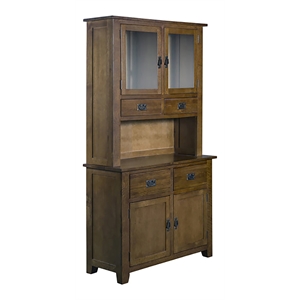 Crafters and Weavers Arts and Crafts Solid Wood/Glass China Cabinet in Walnut