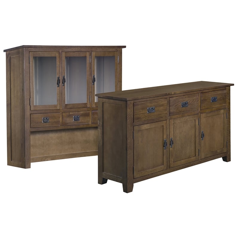 Crafters and Weavers Arts and Crafts 6-Drawer Solid Wood China Cabinet in Walnut