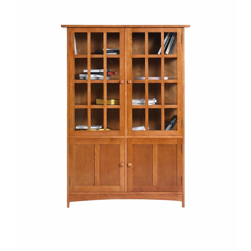 Crafters and Weavers Arts and Crafts Solid Wood Display China Cabinet in Cherry
