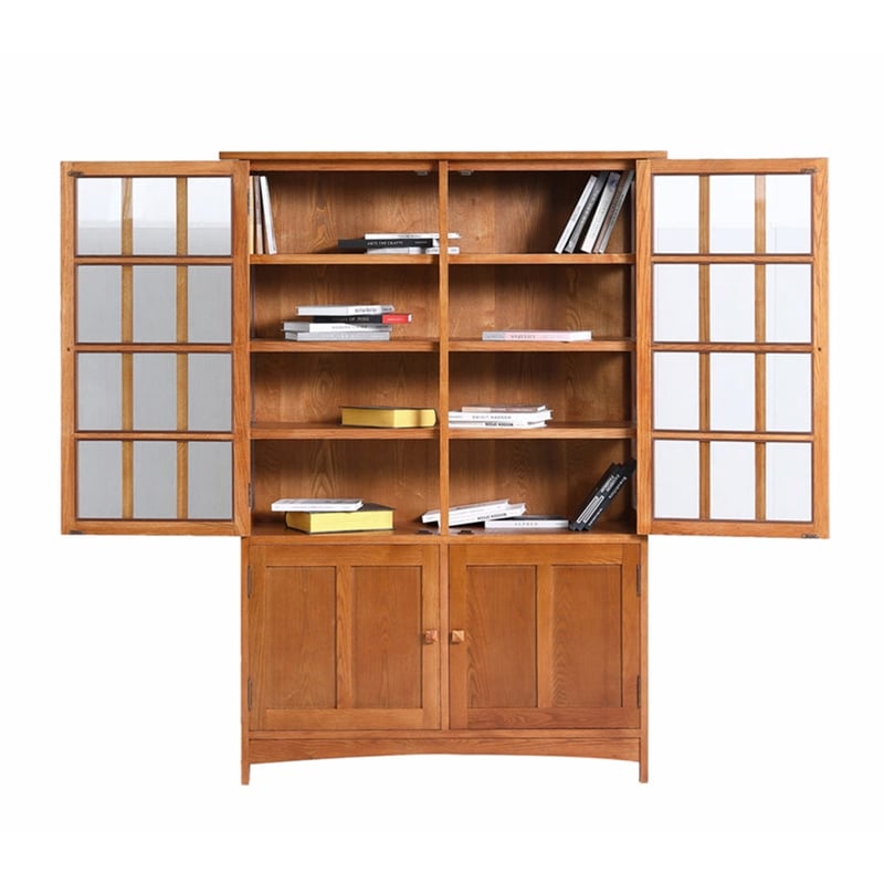 Crafters and Weavers Arts and Crafts Solid Wood Display China Cabinet in Cherry