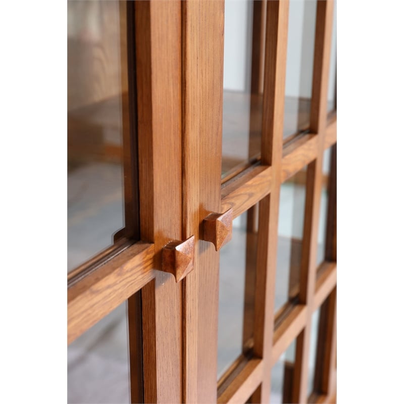 Crafters and Weavers Arts and Crafts Solid Wood Display China Cabinet in Cherry