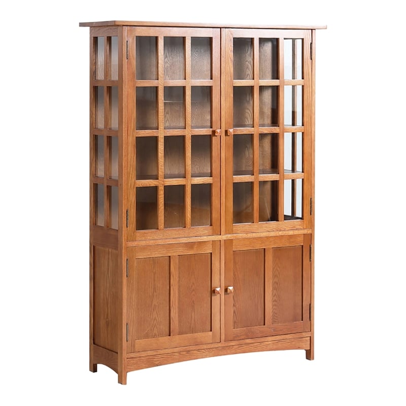 Crafters and Weavers Arts and Crafts Solid Wood Display China Cabinet in Cherry