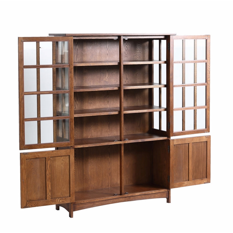 Crafters and Weavers Arts and Crafts Solid Wood Display China Cabinet in Walnut