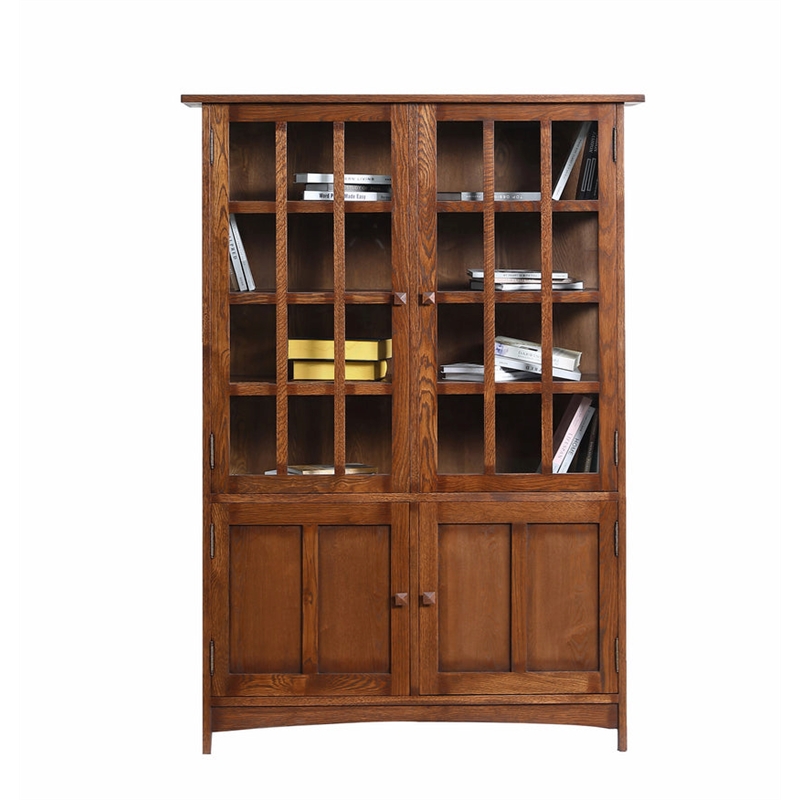 Crafters and Weavers Arts and Crafts Solid Wood Display China Cabinet in Walnut
