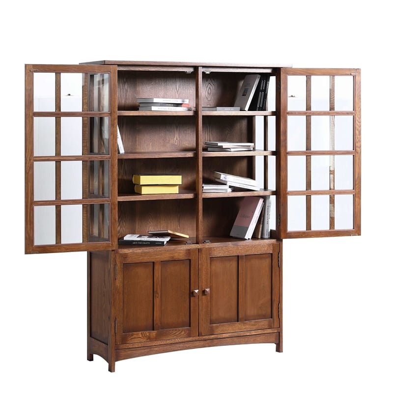 Crafters and Weavers Arts and Crafts Solid Wood Display China Cabinet in Walnut