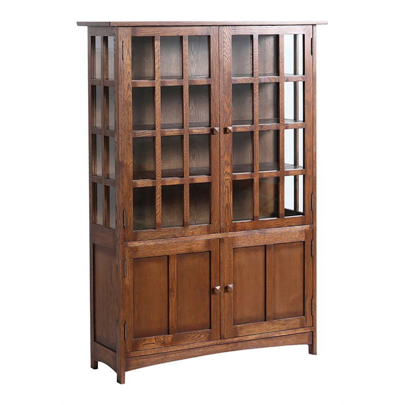 Crafters and Weavers Arts and Crafts Solid Wood Display China Cabinet in Walnut