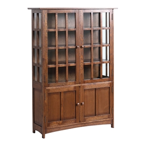 Crafters and Weavers Arts and Crafts Solid Wood Display China Cabinet in Walnut