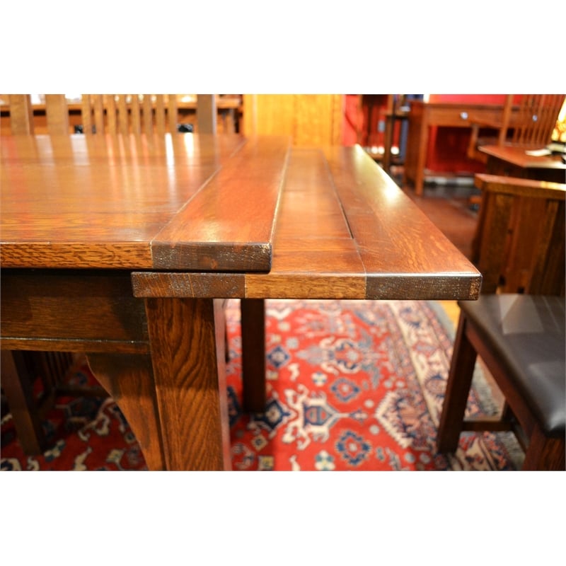 Crafters and Weavers Arts and Crafts Solid Wood Stow Leaf Dining Table in Walnut