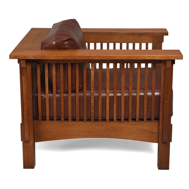 Crafters and Weavers Arts and Crafts Leather Arm Chair in Chestnut