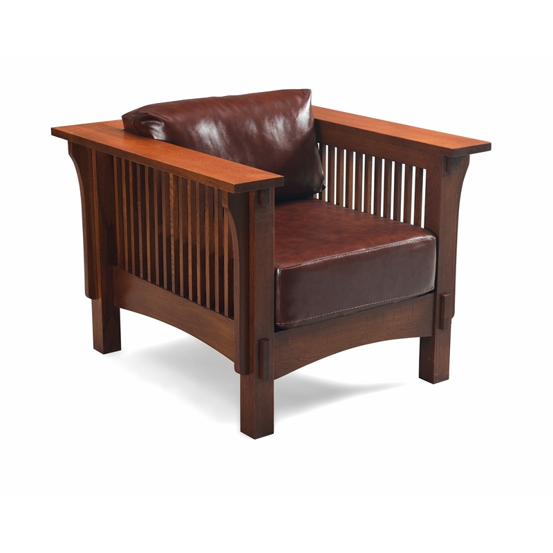 Crafters and Weavers Arts and Crafts Leather Arm Chair in Chestnut