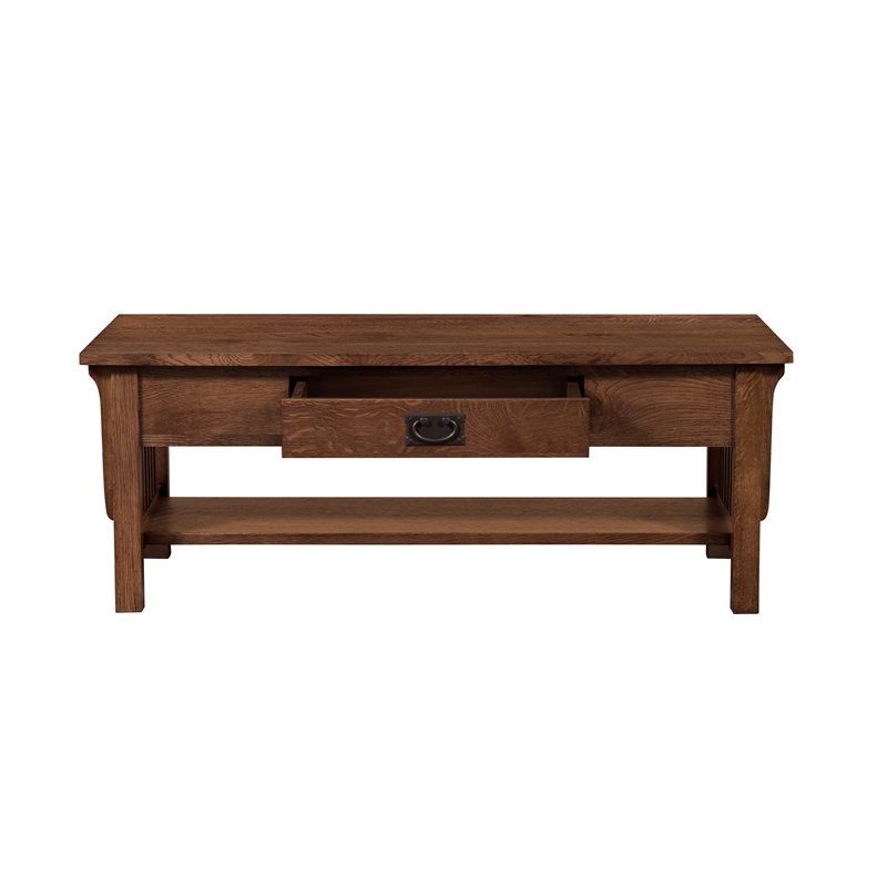Crafters and Weavers Arts and Crafts 1 Drawer Wood Coffee Table in Walnut