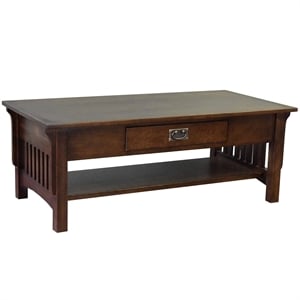 Crafters and Weavers Arts and Crafts 1 Drawer Wood Coffee Table in Walnut