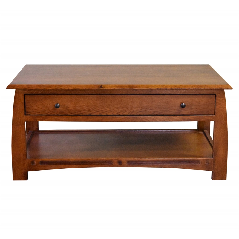 Crafters and Weavers Arts and Crafts 1 Drawer Wood Coffee Table in Cherry