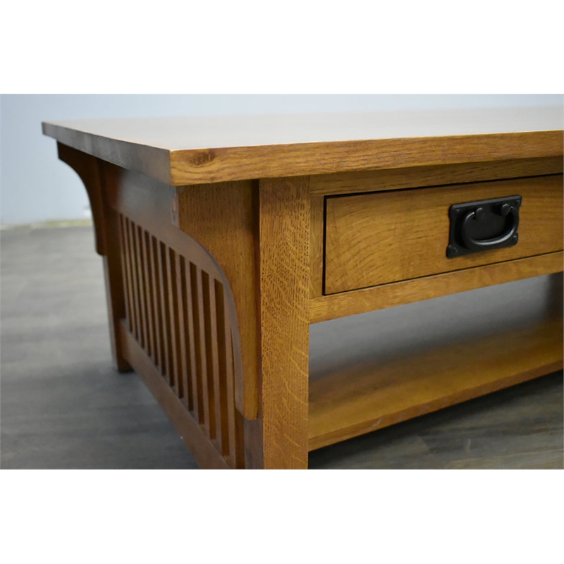 Crafters and Weavers Arts and Crafts Wood Coffee Table in Cherry