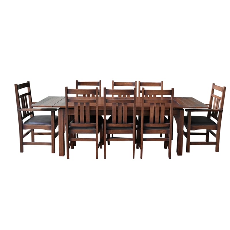 Crafters and Weavers Arts and Crafts Solid Wood Table Set in Dark Walnut