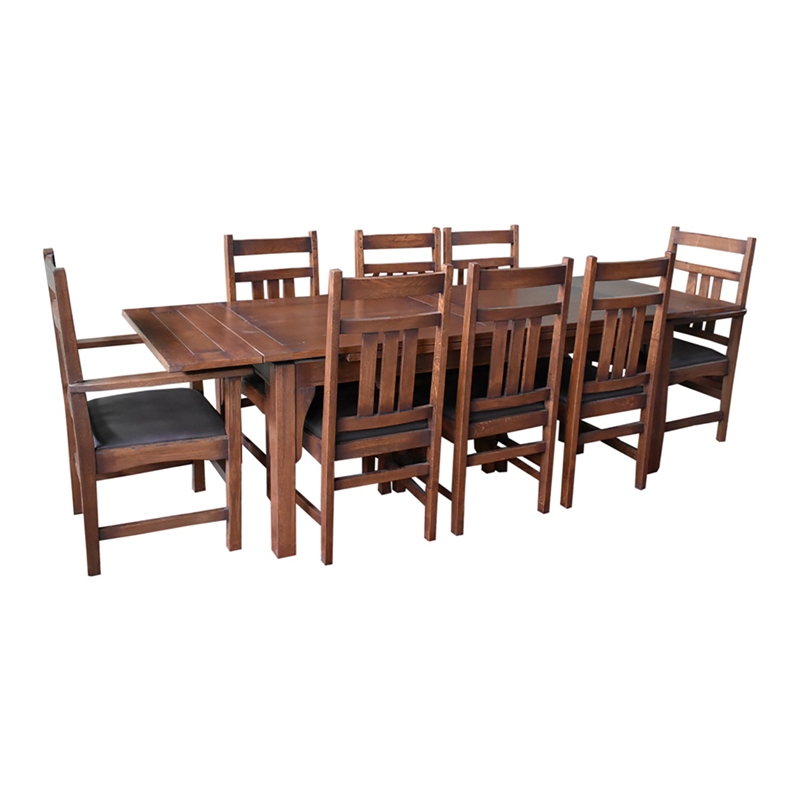 Crafters and Weavers Arts and Crafts Solid Wood Table Set in Dark Walnut